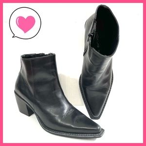 cowboy black leather pointed square bootie 7